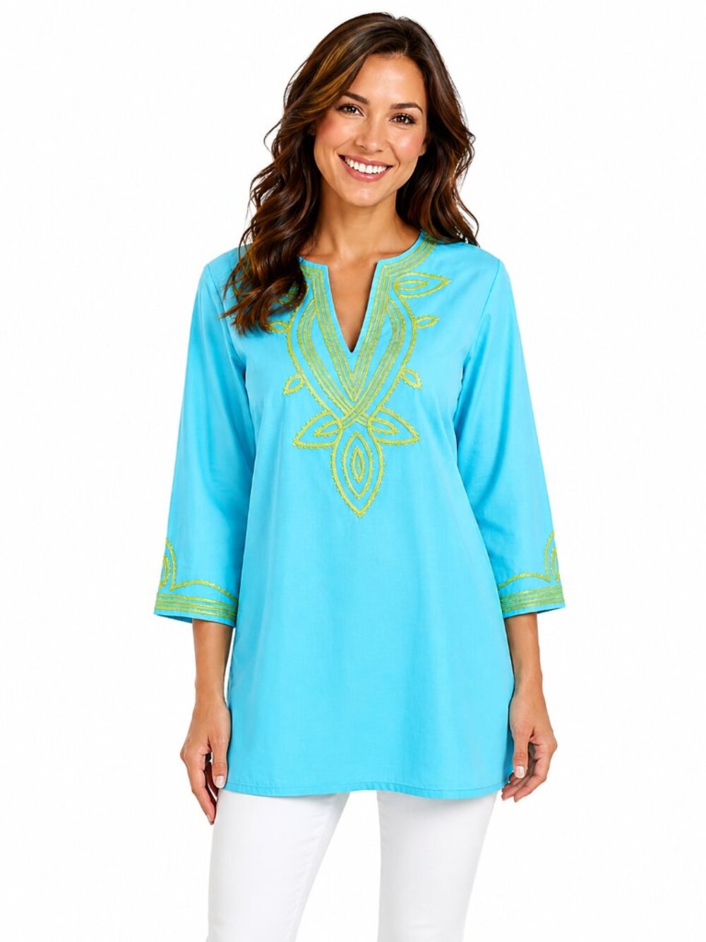 Barbara Gerwit Blue Embroidered Cotton Tunic Size Medium LIKE NEW